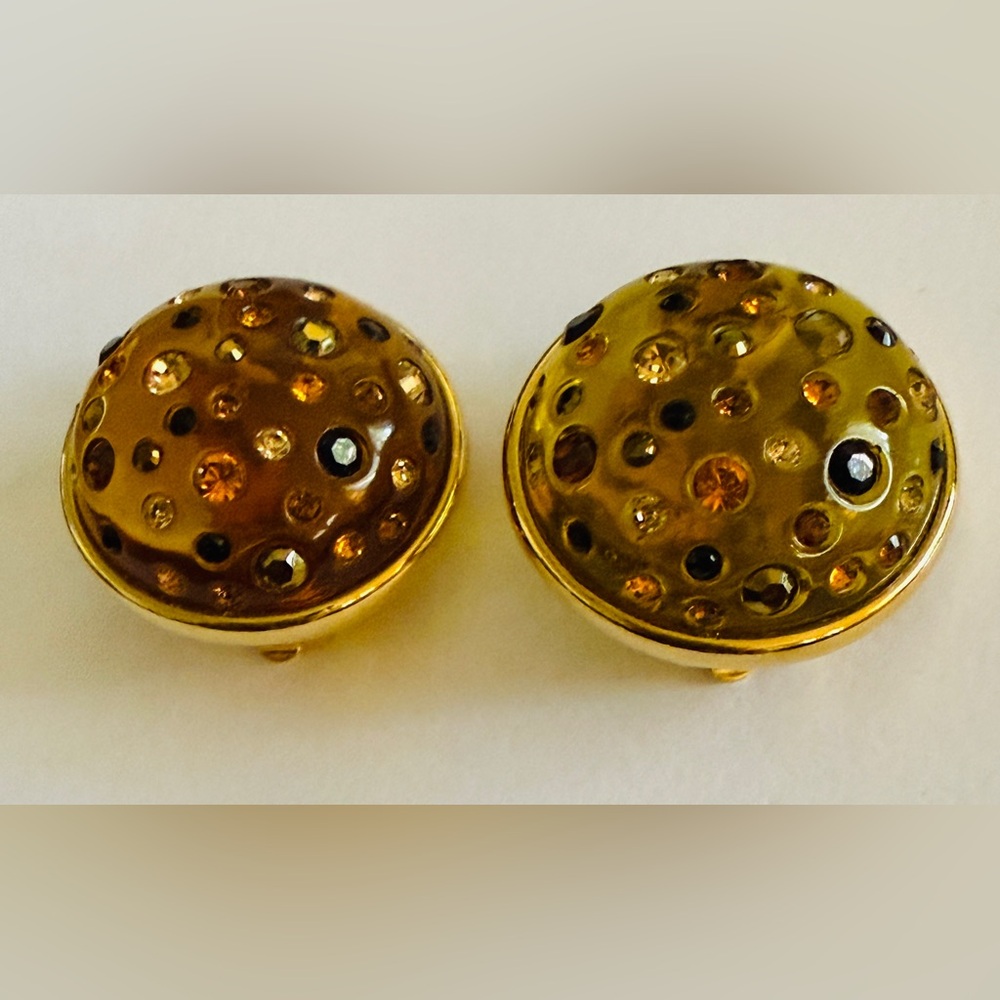 VTG Joan Rivers Gold Tone Amber Color Clip Earrings